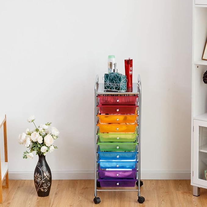 Giantex 10 Drawer Rolling Storage Cart Scrapbook Paper Office School Organizer (Multicolor) - Image 4