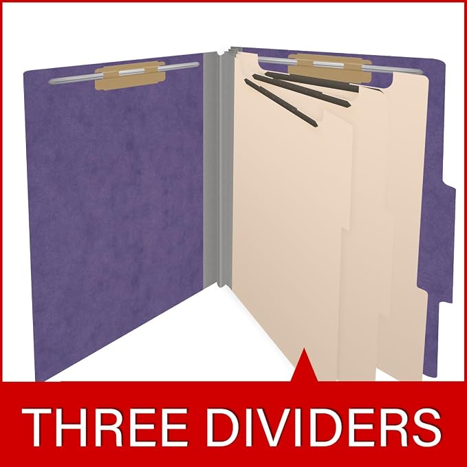 25 Pt. Pressboard Classification Folders, 2/5 Cut ROC Top Tab, Letter Size, 3 Dividers, Purple (Box of 10) - Image 8