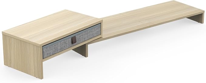 Fenge Triple Monitor Stand with Srorage Drawer, Adjustable Length and Angle | Computer Monitor Riser for 2 or 3 Monitors, Wooden Desktop Laptop Stand, Office Organizer for PC, Screen, Tablet, Oak - Image 8