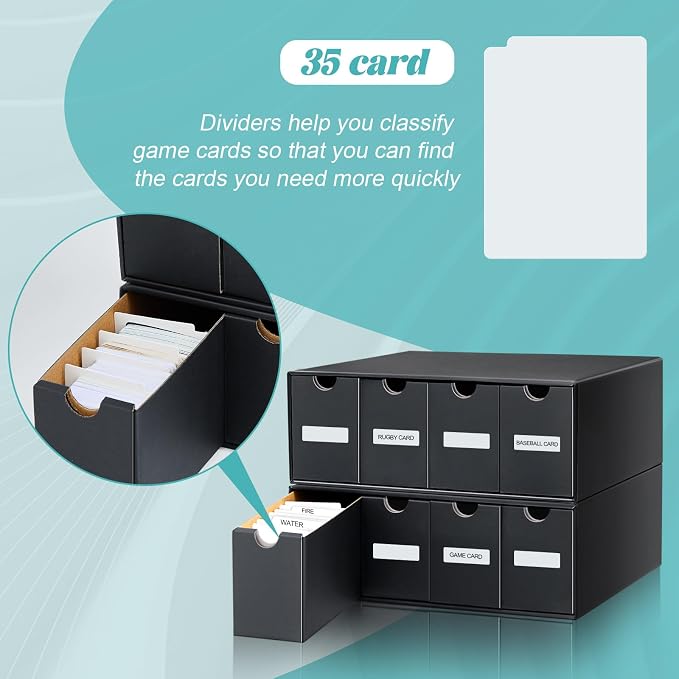 Cholemy Trading Card Storage Box Card Organizer 15000+ with 70 Cardboard Storage Divider, Label Sticker for Collection Compatible with Tcg, Sport Cards(2 Row, 4 in A Row,Black) - Image 5