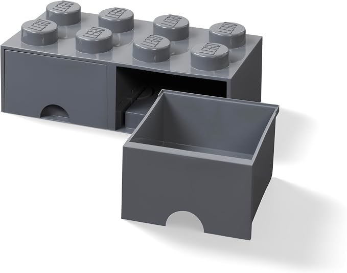 LEGO Brick Drawer 8 Knobs 2 Drawers Storage Box DARK STONE GREY | Stackable Storage Box 2 Pull-Out Drawers 8-Knob Brick Design Toy & Desk Storage Home Decor Office Kids Room - Image 4