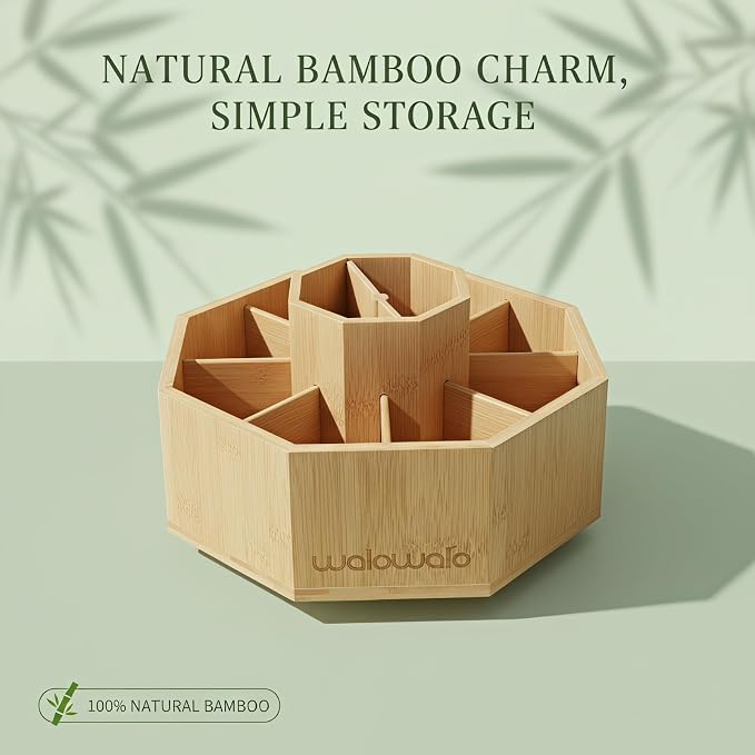 Bamboo Rotating Art Supply Organizer Caddy Holds 800+ Pencils Spinning Crayon 160 Marker Holder Desk Brush Colored Pencil Storage for Office Classroom Organization Stationary (Larger VER) - Image 8