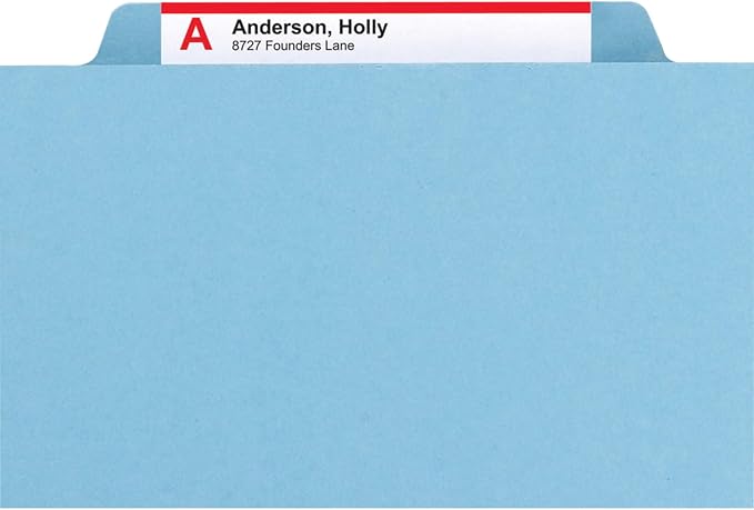 Smead Pressboard Classification File Folder with SafeSHIELD Fasteners, 1 Divider, 2" Expansion, Letter Size, Blue, 10 per Box (13730) (Pack of 1) - Image 6