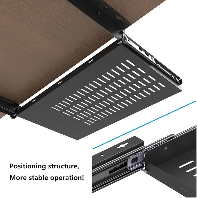 21 inch Sliding Under Desk Laptop Mount Tray with Air Vents | Metal Under Desk Slide Out Tray for Laptop (21 Inch) - Image 4