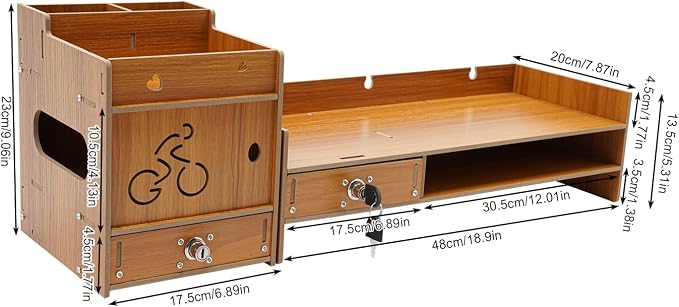 Desktop Monitor Stand, Computer Monitor Stand for Desk, Monitor Riser with Drawer, Desk Monitor Stand Underneath Storage for Office (Cherry Wood Color) - Image 5
