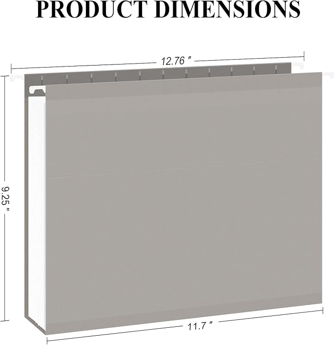 ViVin Hanging File Folders, 1/5-Cut Adjustable Tabs with 24 Per Box, 2 Inch Expansion, 24 Pack Letter Size Hanging File Folders, Designed for Office Home School Filing Cabinet(Gray) - Image 2