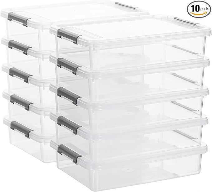 Citylife 10 PCS Plastic Storage Bins with Latching Lids Portable Project Case Clear File Box Stackable Storage Containers for Organizing A4 Paper, Photo, Document, Scrapbook by CITYLIFEHomeOrganization