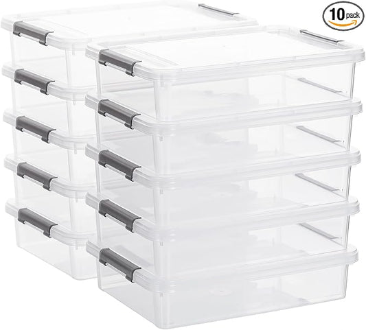 Citylife 10 PCS Plastic Storage Bins with Latching Lids Portable Project Case Clear File Box Stackable Storage Containers for Organizing A4 Paper, Photo, Document, Scrapbook by CITYLIFEHomeOrganization