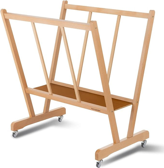 Falling in Art Large Wooden Print Rack with Rolling Casters, Art Drying and Display Storage Rack for Canvas, Prints, Panels, Posters, Shows and Art Exhibitions, Natural