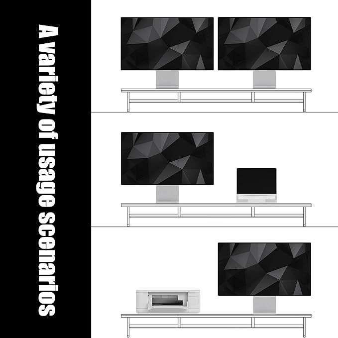FENSULN Dual‑Tier Monitor Stand for Modern Desk Setup – Minimalist Wooden and Metal Riser Shelf with Transparent Acrylic Feet for Dual Monitors, Laptops, Home Office Aesthetic，Brown and White - Image 7