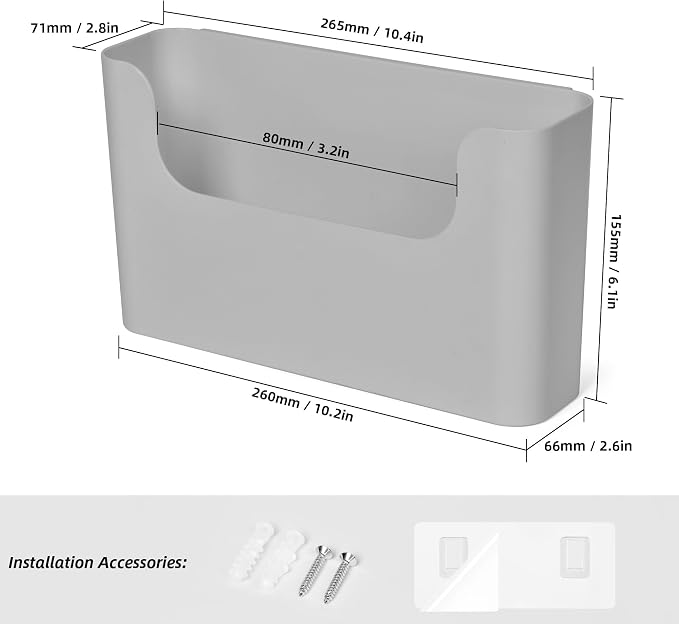Jomola No Drilling Wall Mount File Holder - Office Wall Hanging Files & Magazines Organizer - Plastic Door Mount with Adhesive Pad, Gray (1 Count) - Image 2