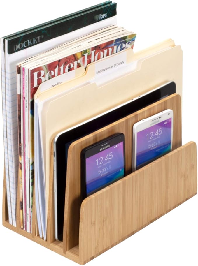 MobileVision Bamboo Desktop File Folder Organizer and Paper Tray, 5 Slots - Image 2