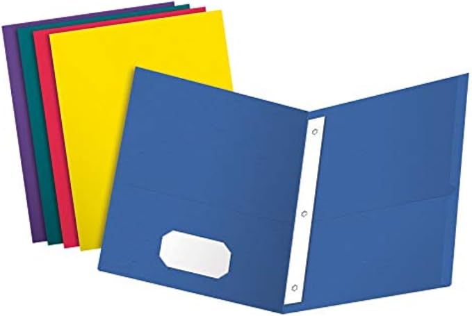 Oxford Twin Pocket Folders with Fasteners, Letter Size, Assorted Colors, 25 per Box (57715) by Oxford
