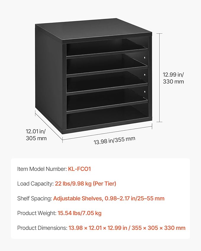 VEVOR Literature Organizer, 5 Compartments Office Mailbox with Adjustable Shelves, Wooden Mailbox Sorter with MDF, Countertop Office Home Classroom Storage Organizer for File, Document, Paper, Black - Image 7