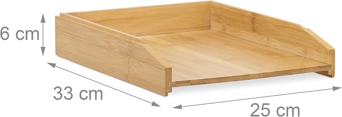 Relaxdays Document Filing Tray, Stackable, DIN A4 Letter Rack, Office, Desk, Bamboo, 6x25x33 cm, Natural - Image 4