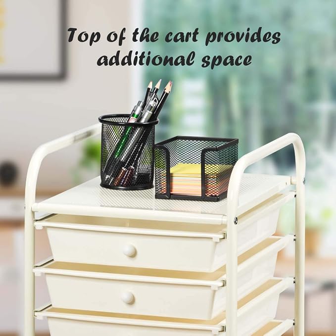 Giantex 10 Drawer Rolling Storage Cart Scrapbook Paper Office School Organizer (Beige+Yellow+Grey) - Image 4