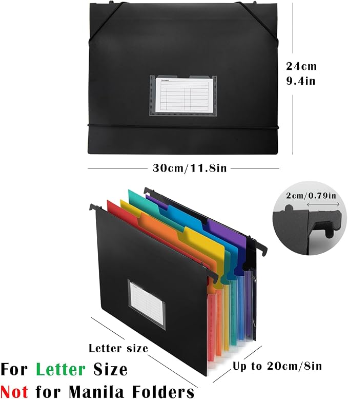 7-Pockets Hanging File Folder with Retractable Hooks for Filing Cabinet, Letter Size Expandable Accordion File Organizer with Elastic Band for File Frame or On-The-Go Use (3 Pack) - Image 6
