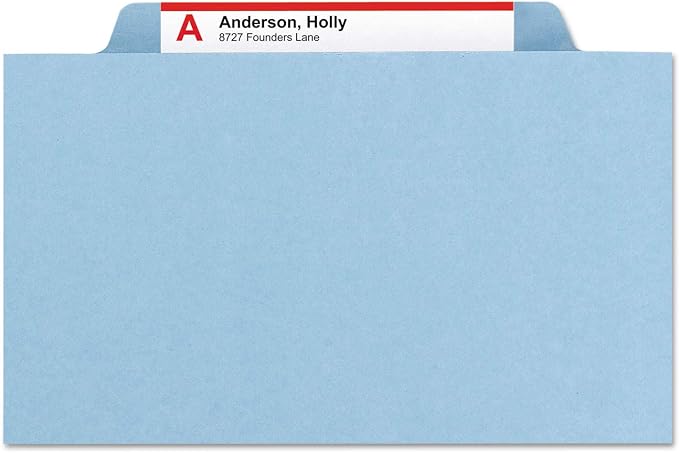 Smead Pressboard Classification File Folder with SafeSHIELD Fasteners, 1 Divider, 2" Expansion, Legal Size, Blue, 10 per Box (18730) - Image 4