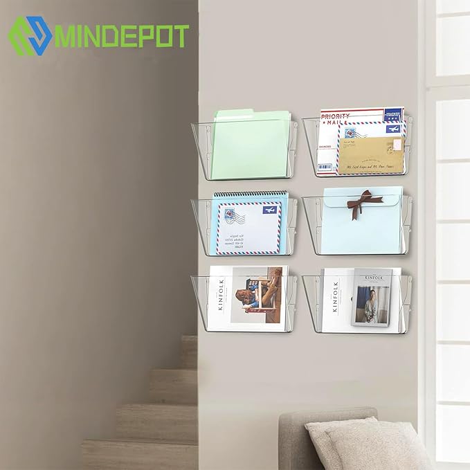 MINDEPOT 6 Pockets Acrylic Wall File Organizer Clear File Holder for Office | Acrylic Wall File Organizer Clear File Holder for Office - Image 2