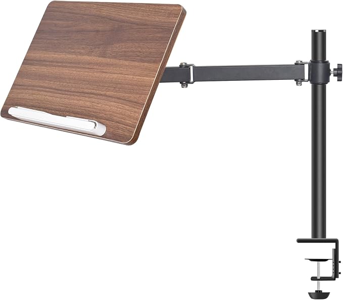 Adjustable Book Stand with Desk Clamp Mount, Wooden Reading Holder with Metal Arm, Black by wishaccDirect