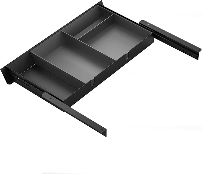 Under Desk Drawer with Removable Tray, 22.4" Wide 2-in-1 Organizer – 60° Ergonomic Tilt, 4-Compartment Insert for Pens, Phones & Cables, Ball Bearing Slides, for Home Office & Student Desk by GAXOMO