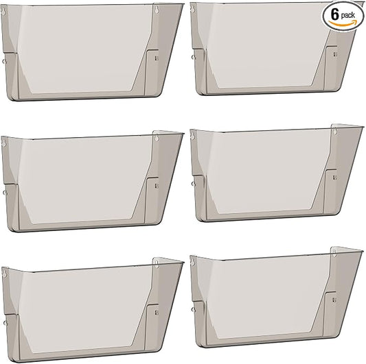 Gawerk Clear Acrylic Single Pocket, Plastic Hanging Wall Mount File Holder for Office Home (Gray, 6 Pack) by Gawerk