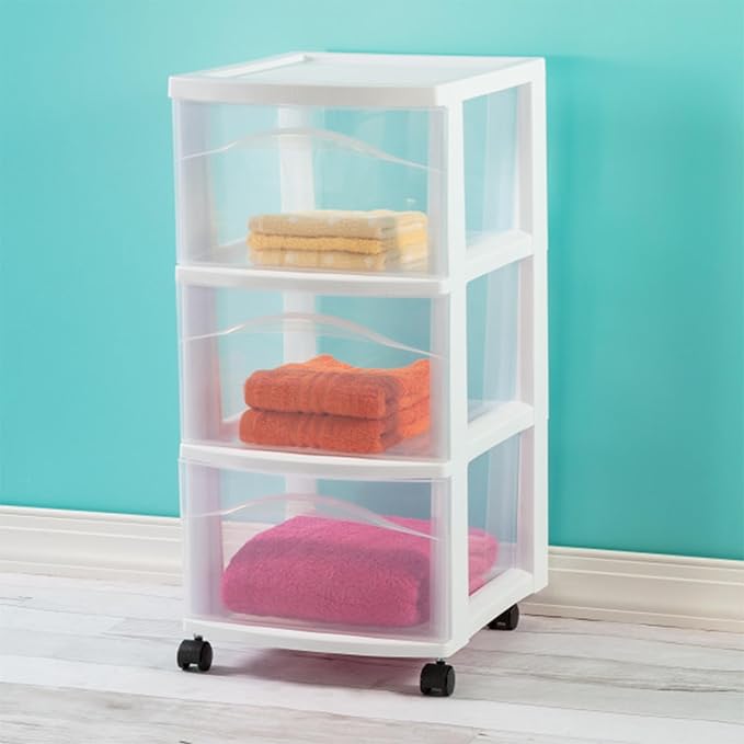 Sterilite 4-Pack 3-Drawer Cart, Plastic Storage Organizer Drawers with Wheels, White - Rolling Multipurpose Bins for Dresser, Closet, Cabinet, Bedroom, Bathroom, and Office Organization - Image 2