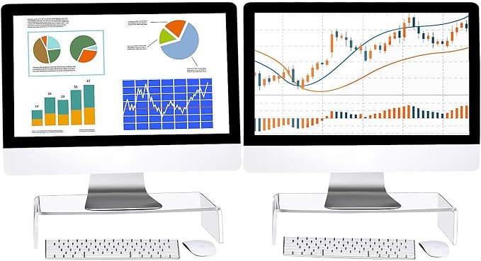 Jetec 2 Pcs Acrylic Monitor Stand Desktop Video Acrylic Monitor Riser Desk Shelf Computer Stand for Laptop TV Computer Screen Desk Organizer Teacher's Day Supplies (Clear, 16 x 8 x 3 Inch) by Jetec