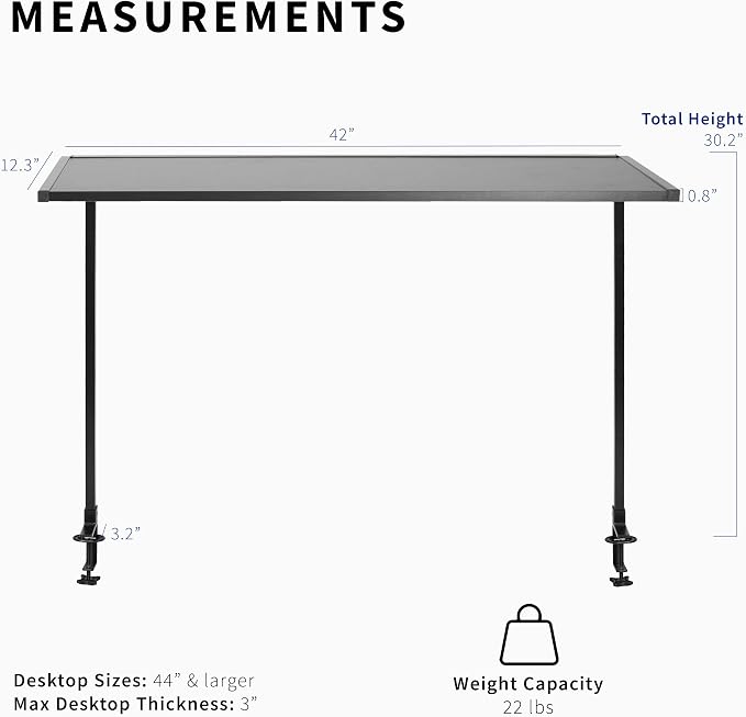 VIVO Large 42 inch Clamp-on Overhead Desk Shelf, Raised Desktop Organizer, Elevated Workstation Accessory Platform, Black, DESK-SHELF42-OB - Image 3