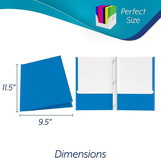 Folders with Pockets and Prongs (100 Pack) 2 Pocket Folders with 3 Prongs for School Paper Folders with Pockets - Image 2