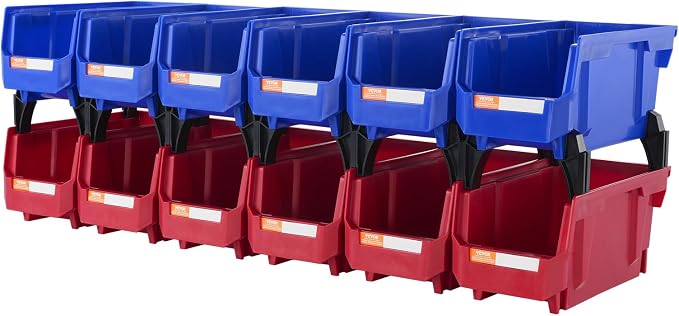 VEVOR Plastic Storage Bins 12 Pack (11 x 5 x 5-Inch), Hanging Stackable Storage Organizer Bins, Heavy Duty Stacking Containers for Closet, Garage, Office, Home, Pantry or Small Parts Organization by VEVOR