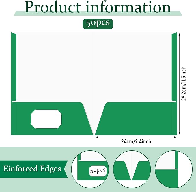 Jutom 50 Pcs 2 Pocket Glossy Paper Folders Glossy Paper Laminated Portfolios, Letter Size, Presentation Folders with Pockets for Office Teacher Worker Supplies(Green Color) - Image 2