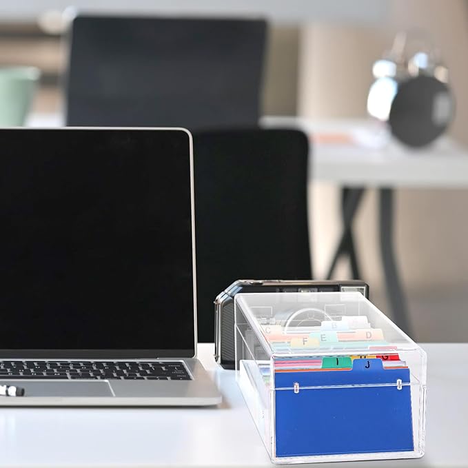 Mooliwe Index Card Holder Clear Acrylic Card Organizer 50 Pcs Divider Sheets for Desk File Note Holders, 4 Compartments Holds 600 Cards(3 x 5 Inch) - Image 6