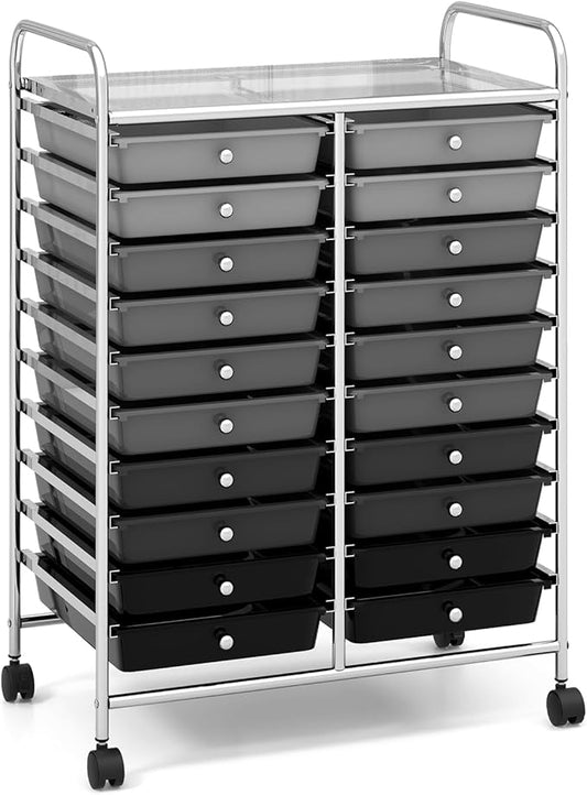 GOFLAME 20-Drawer Rolling Storage Cart, Multifunctional Art Craft Organizer Cart, Mobile Utility Storage Cart with Removable Drawers & Lockable Wheels, Craft Cart for Home Office School, Grey Gradient