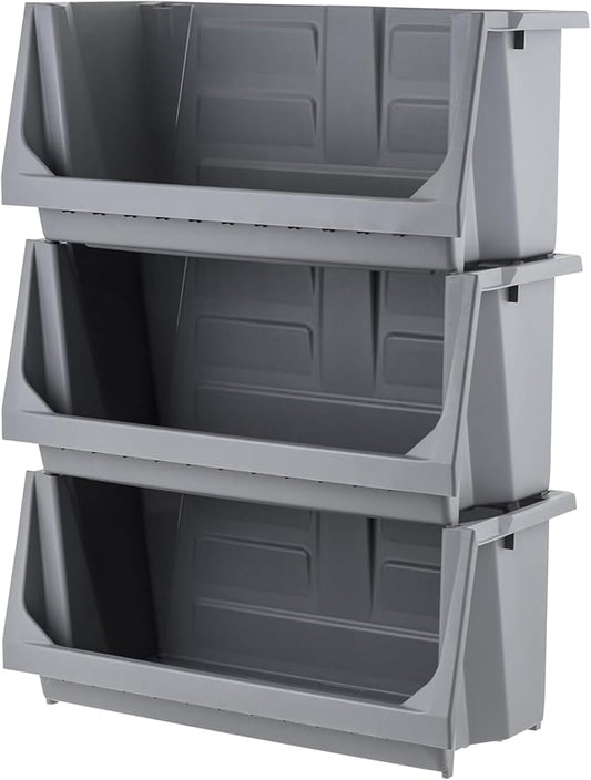 IRIS USA Open Front Storage Bins, Jumbo Stackable Storage Bins, 3 Pack | Heavy-duty interlocking bins provide open-front access for garage tools, hardware, sporting goods, and workshop storage. by IRISUSA