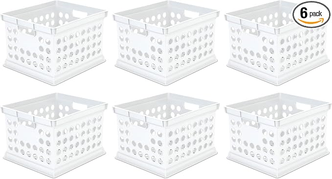 Sterilite Storage Crate Bin File Organizer for Home & Office, White, 6-Pack | Heavy-Duty and Stackable Plastic Boxes and Containers for Desk, Cabinet, Dorm, Garage, or Utility Organization by Sterilite