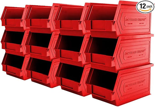 Plastic Storage Bins, Hanging, Stackable, Storage Organizer Bin for Warehouses, Workshops 9-Inch x 5-Inch x 5-Inch, Red, 12-Pack by StorageCompat