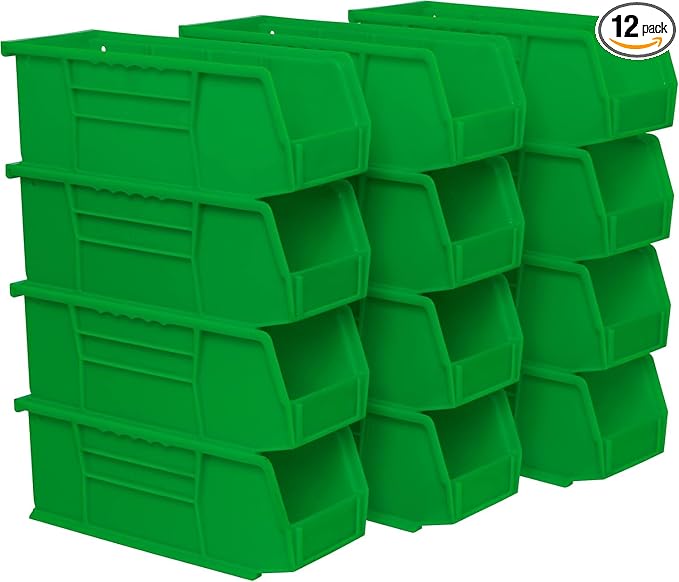 Akro-Mils 30224 AkroBins Plastic Storage Bins, 11"x 4"x 4", Green, 12-Pack | Space-Saving Stackable Bins for Garage, Pantry, Craft Organization by Akro-Mils