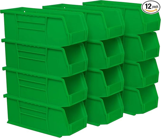 Akro-Mils 30224 AkroBins Plastic Storage Bins, 11"x 4"x 4", Green, 12-Pack | Space-Saving Stackable Bins for Garage, Pantry, Craft Organization by Akro-Mils