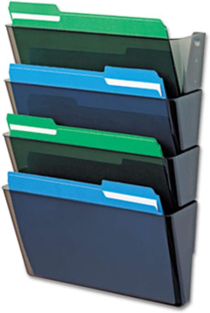Deflecto Stackable 4-Pocket Wall File – Smoke Letter Size Document Organizer, Durable Plastic File Holder for Office, Classroom, Mailroom, Wall Mount Storage & Paper Sorting (73402-AMZ) - Image 3
