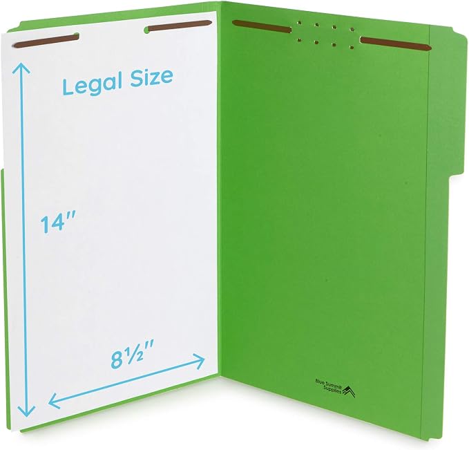 Blue Summit Supplies 50 Fastener File Folders, Legal, Heavy Duty, Green | Heavy-duty 14pt, reinforced 1/3 top tab, legal size, embedded fasteners, for legal, medical, and office records - Image 2