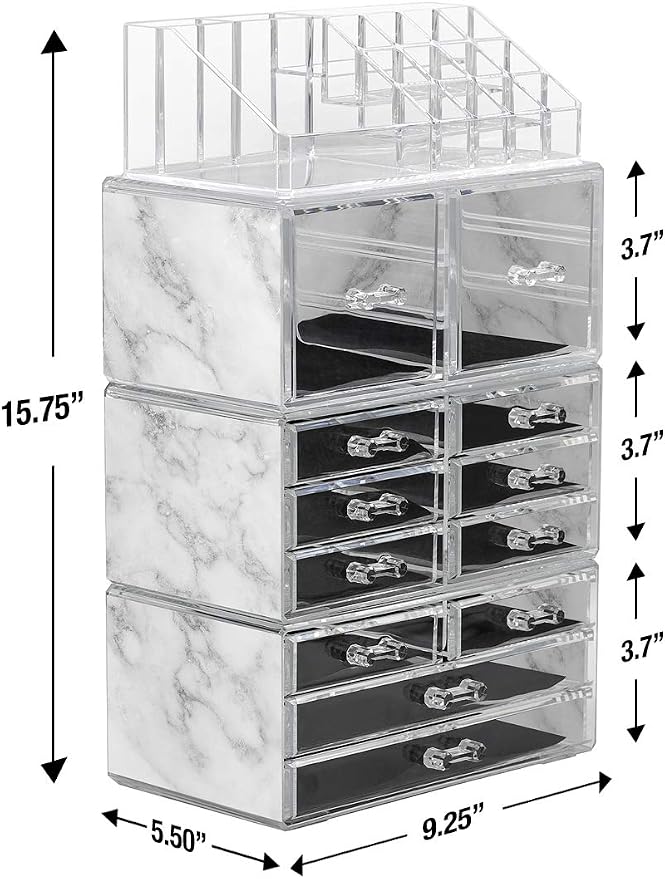 Sorbus Large Makeup Organizer - Clear Stackable Jewelry & Makeup Organizer For Vanity, Bathroom Storage, Dresser - 12 Drawers Cosmetic Beauty Organizers and Storage with Lipstick, Makeup Brush Holder - Image 2