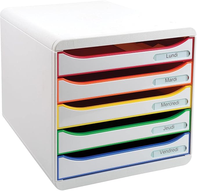 Exacompta Big Box Plus - 5 Drawer Desktop Organizer- 100% Recycled Materials - Fits Letter and A4+ Size Paper - White w/Multicolored Accents- Dimensions13 5/8 x 11 x 10 5/8 - Made in Europe by +Office+Supplies
