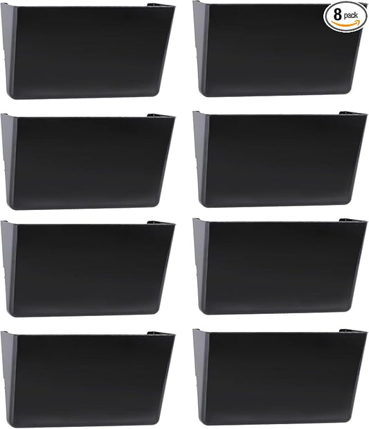 8 Pack Black Plastic Single Pocket Hanging File Organizer, Wall Mount Paper Mails Magazines Holder, Mounted Folder Bins for Office School and Home, 12.99x4.13x7.48 inches by EASEPRES