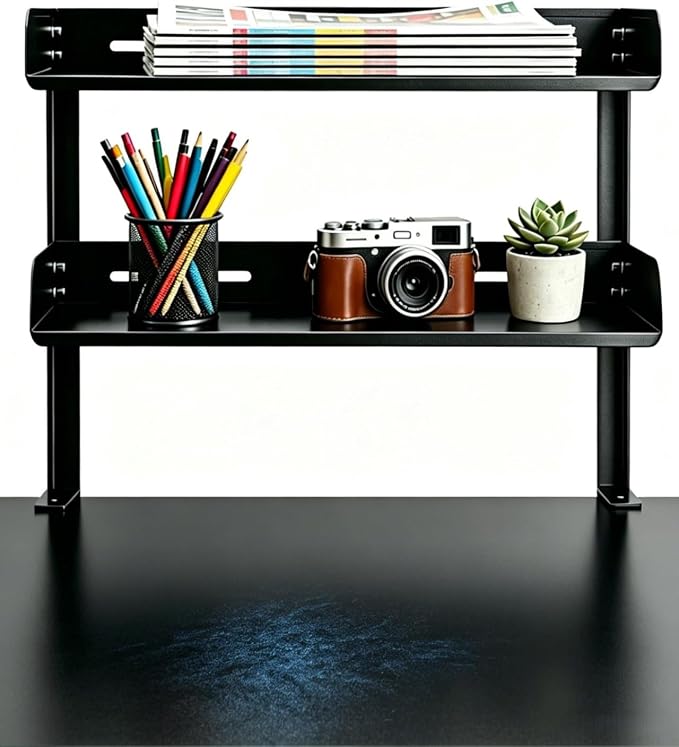 Yuxh Desk Clamp Shelf 16 Inch, Black | Space-saving, clip on or under shelf for panel tabletop, office, easy drill-free assembly, single-tier tray fits A4 paper by Yuxh