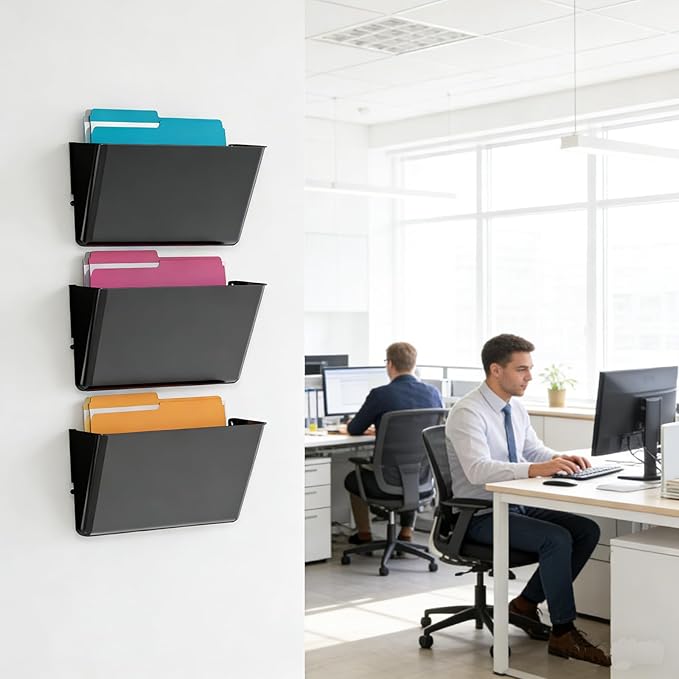 MINDEPOT 3 Pockets Acrylic Wall File Organizer, Wall File Holder Black - Image 5