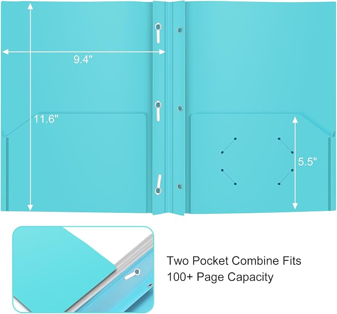 Heavy Duty Plastic Folder, 60 Pack, Pocket Folder with brads, Letter Size Poly File, Plastic Folders with 3 Prongs Fasteners - Assorted Color - Image 3