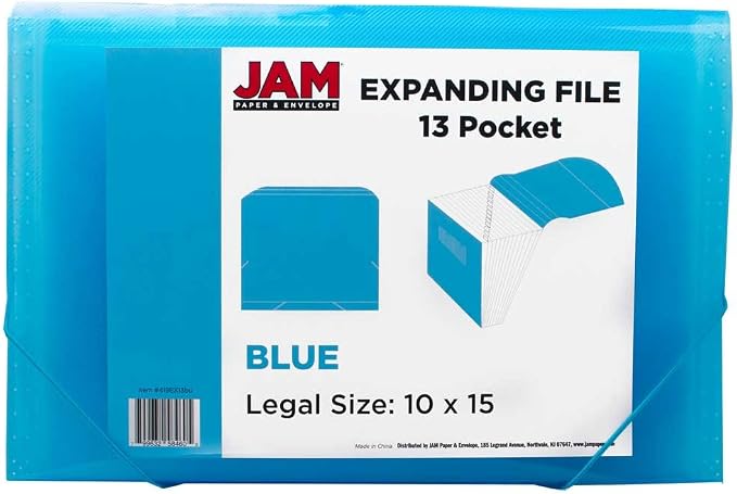 JAM PAPER Accordion Folders - 13 Pocket Plastic Expanding File - Legal Size - 10 x 15 - Blue - 2/Pack - Image 2