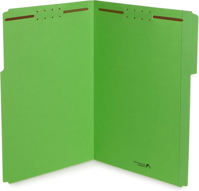 Blue Summit Supplies 50 Fastener File Folders, Legal, Heavy Duty, Green | Heavy-duty 14pt, reinforced 1/3 top tab, legal size, embedded fasteners, for legal, medical, and office records by BlueSummitSupplies