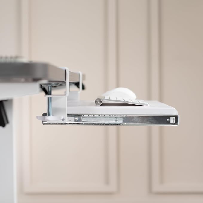 VIVO Small Keyboard Tray, Under Desk Pull Out with Extra Sturdy C Clamp Mount System, 20 (26 Including Clamps) x 11 inch Slide-Out Computer Platform Drawer, White, MOUNT-KB05ES-W | Keyboard Tray for Typing, Slide Out Platform, Extra Sturdy C-Clamp Moun... - Image 9